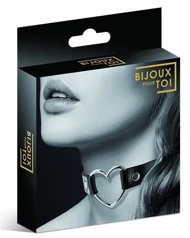 Bijoux Pour Toi Silver Heart Choker Black