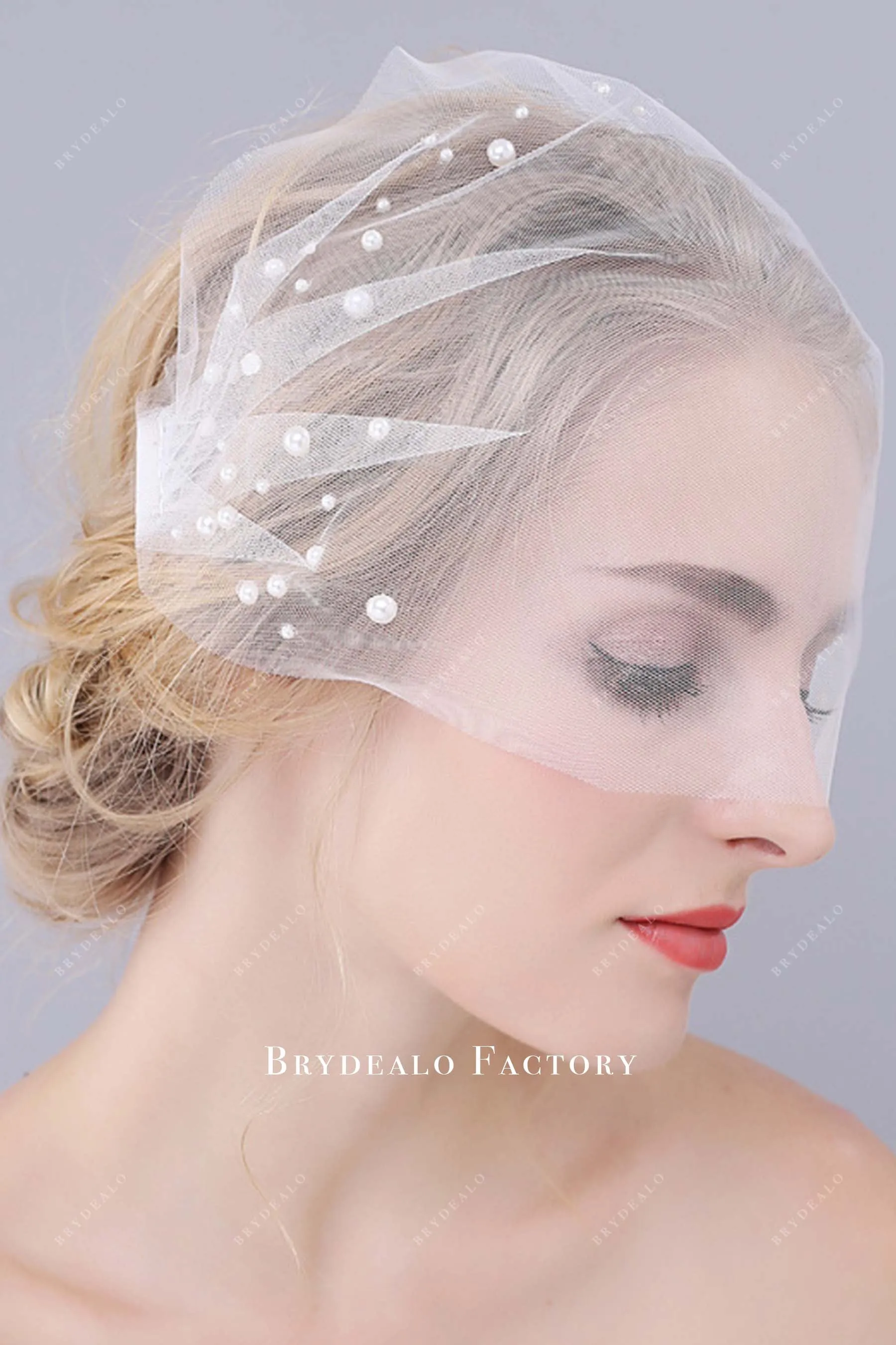 Birdcage Double Comb Pearl Raw Cut Bridal Veil