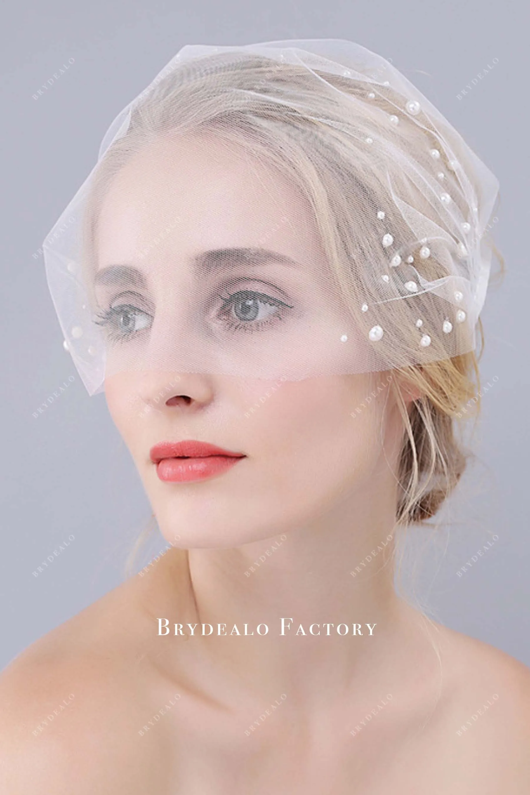 Birdcage Double Comb Pearl Raw Cut Bridal Veil