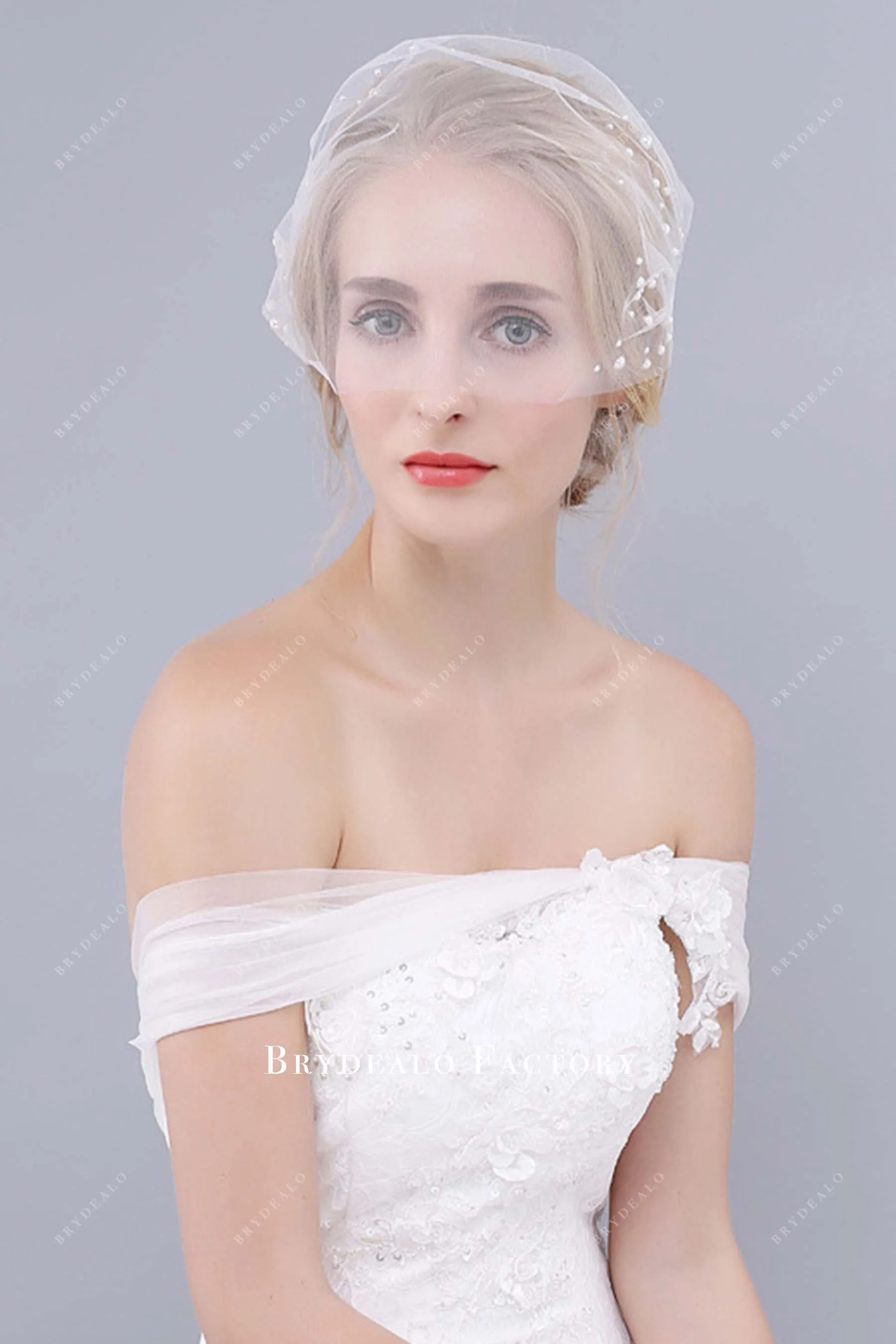 Birdcage Double Comb Pearl Raw Cut Bridal Veil