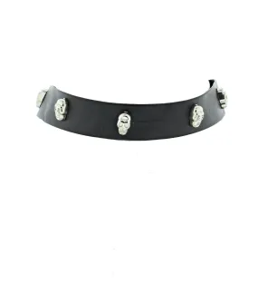 Black Leather Choker with Silver Skull Studs