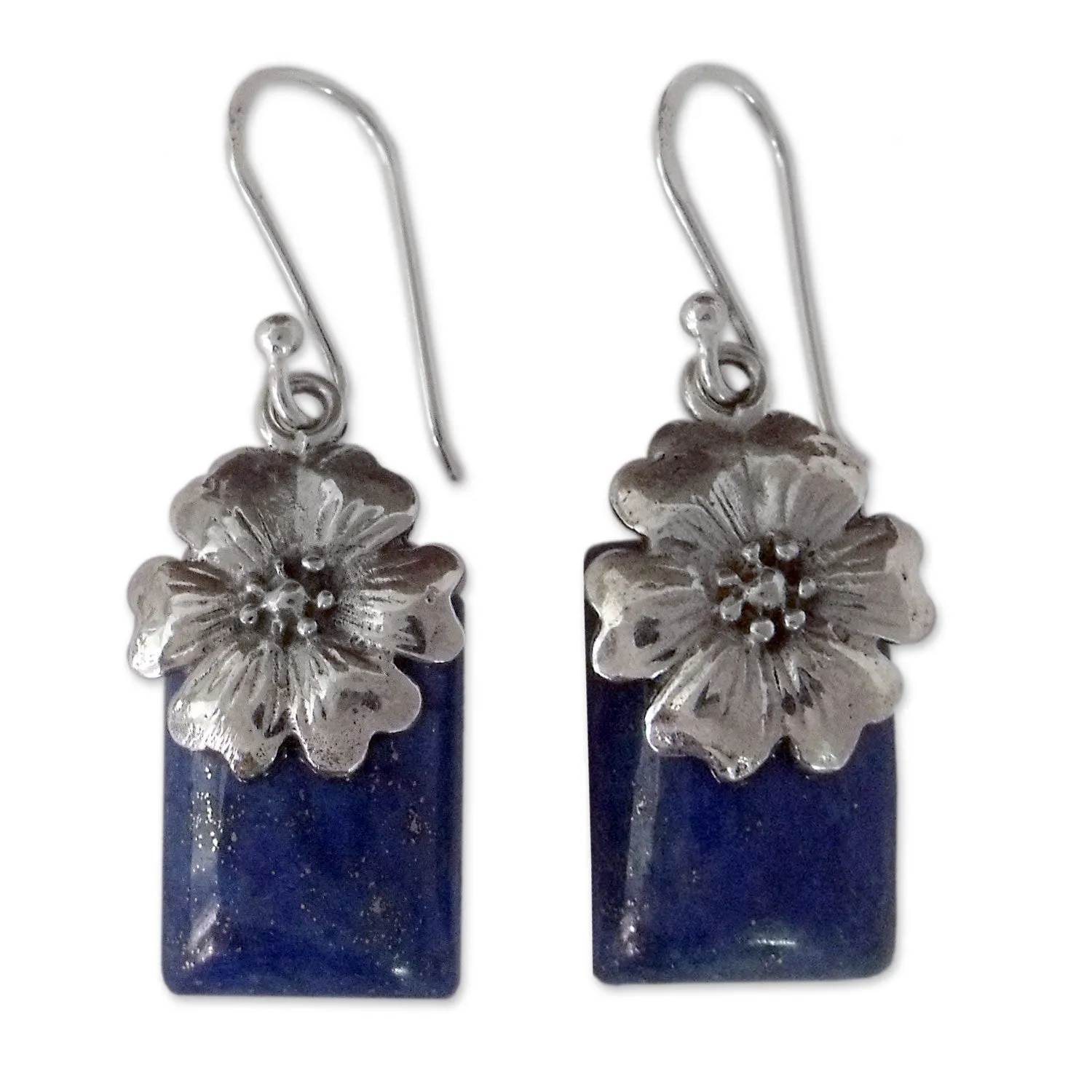 Blue Lily Fair Trade Floral Sterling Silver and Lapis Lazuli Earrings