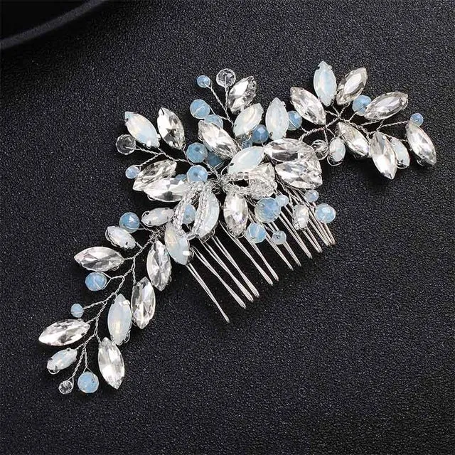 Blue Opal Crystal Bridal Hair Combs Clips Wedding Hair Accessory