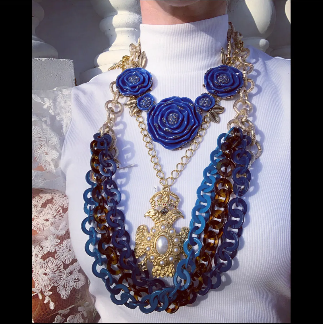 Blue Oscar De La Renta Statement Necklace