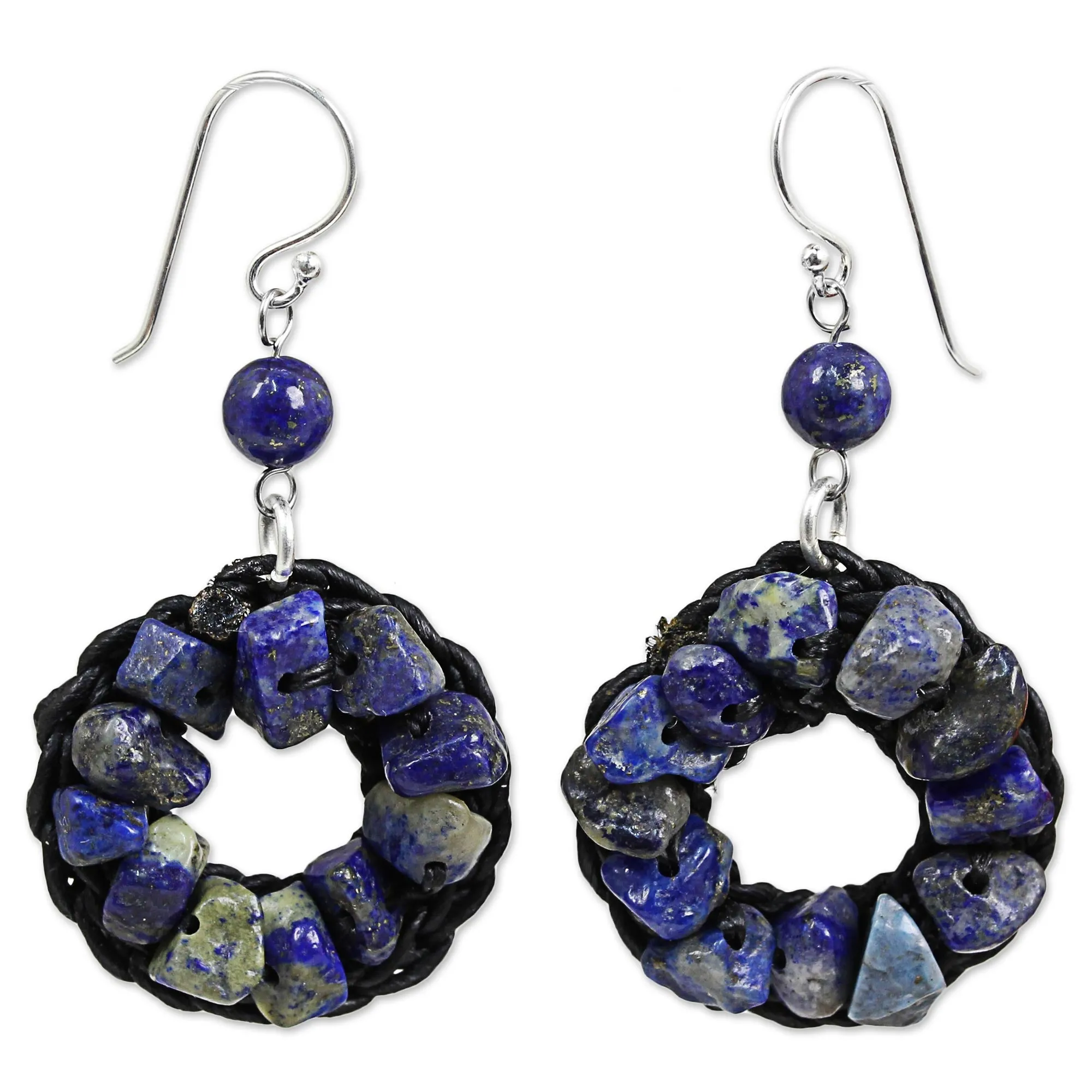 Blue Summer Lapis Lazuli Wreath Dangle Earrings Handmade in Thailand