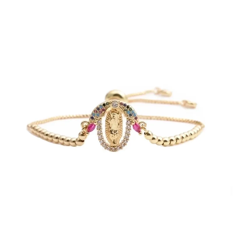 Bohemian Colored Zircon Virgin Mary Adjustable Bracelet