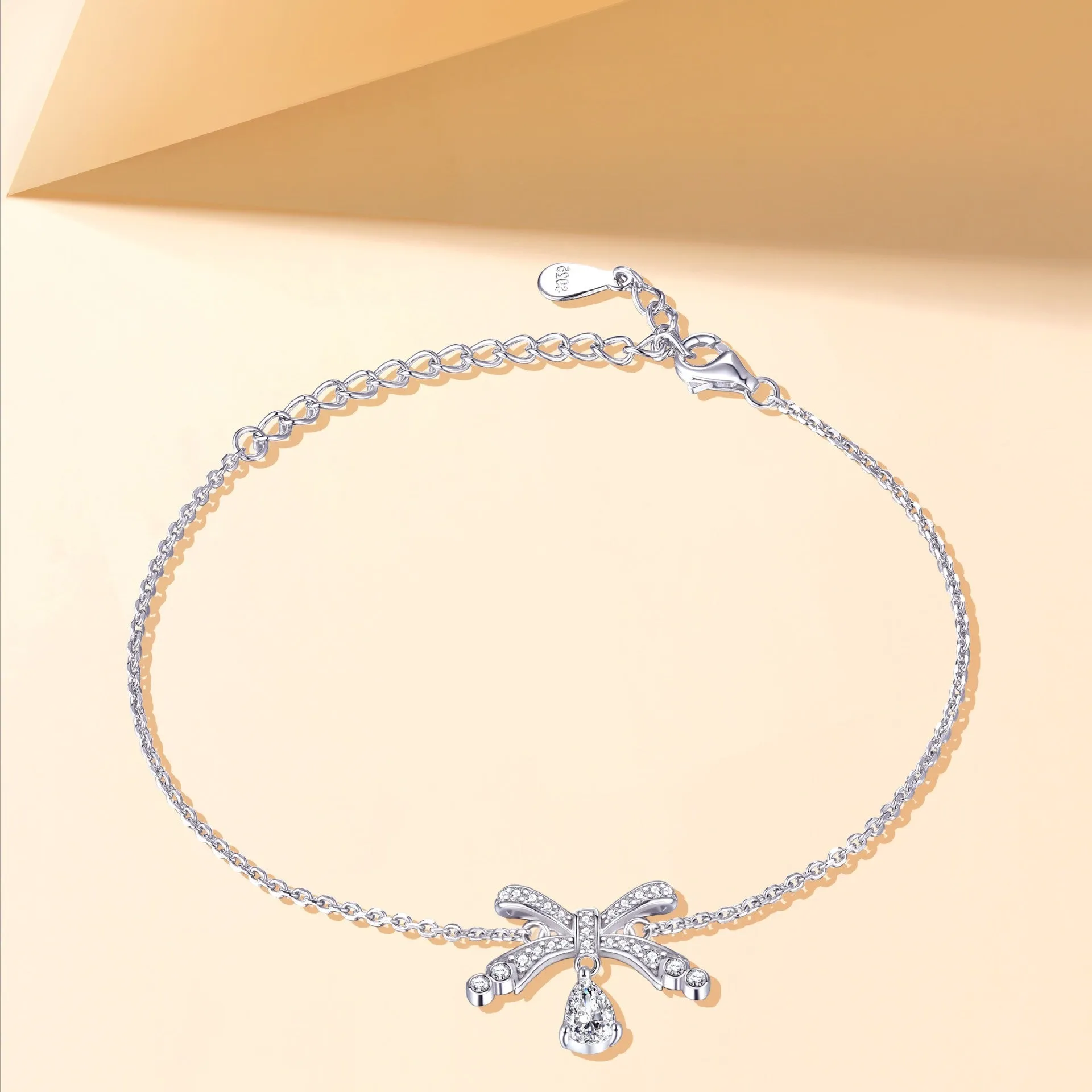 Bowknot Pear Shape Zircon Sterling Silver Bracelet