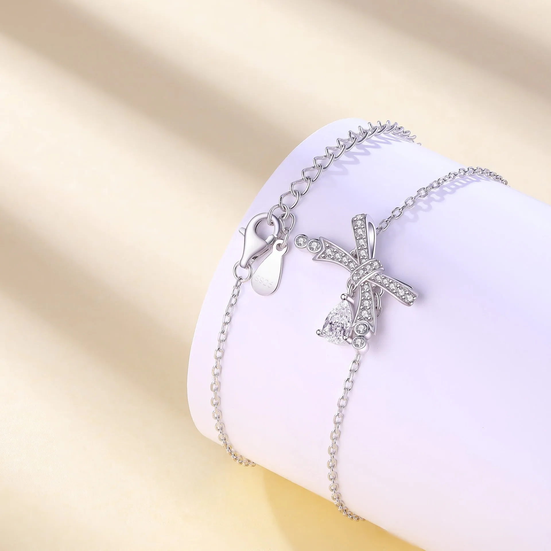 Bowknot Pear Shape Zircon Sterling Silver Bracelet