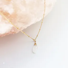 Briolette Wrapped Moonstone Solitaire Mid Length Charm Necklace in Gold, Silver, or Rose Gold (18 inches)