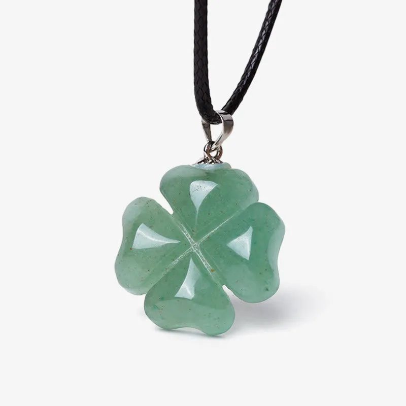 Buddha Stones 925 Sterling Silver Green Aventurine Four Leaf Clover Luck Leather Rope Necklace Pendant