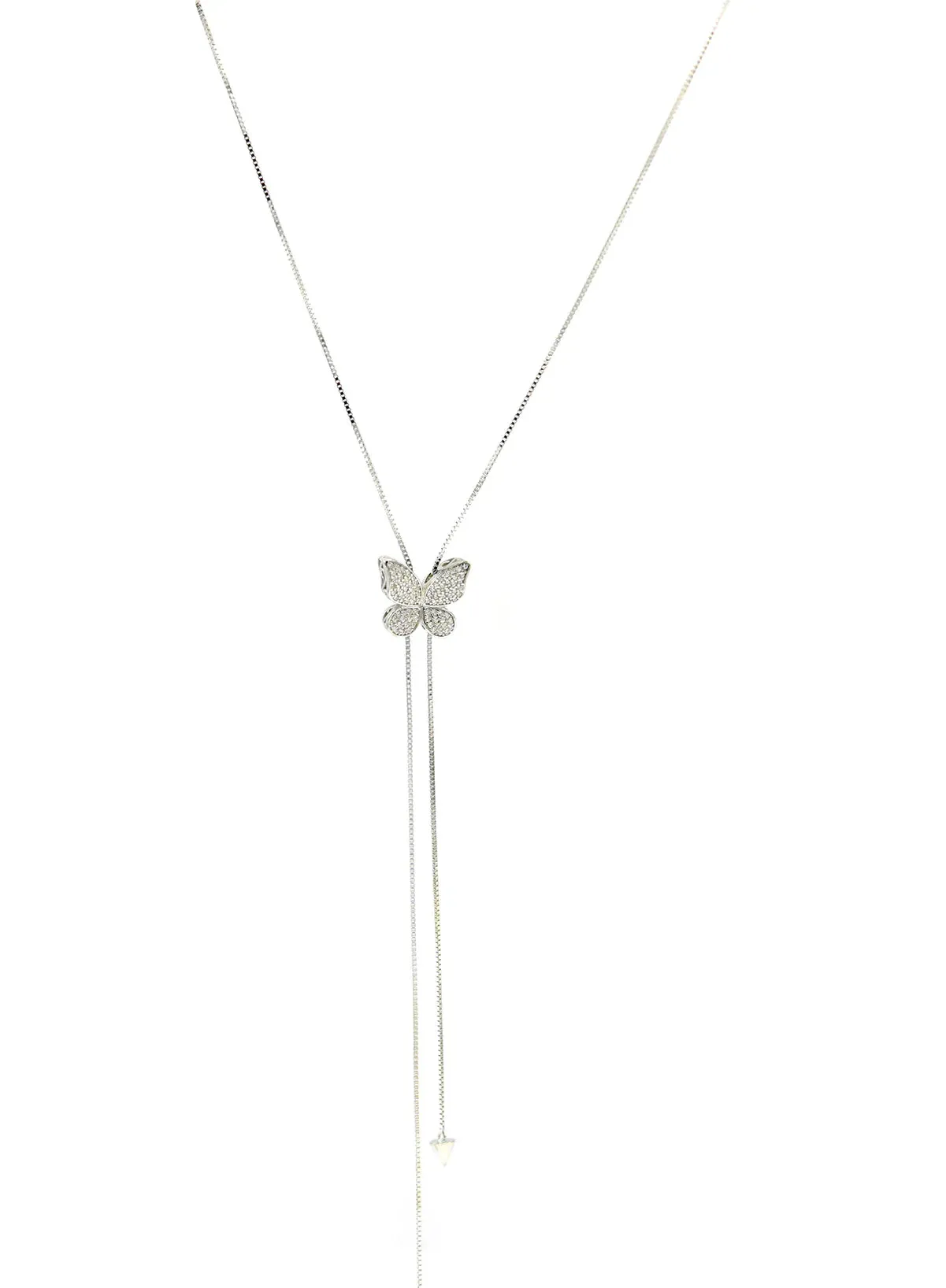 Butterfly Adjustable Lariat Necklace, .925 Sterling Silver Diamond CZ Adjustable Pull Choker Long Y Necklace