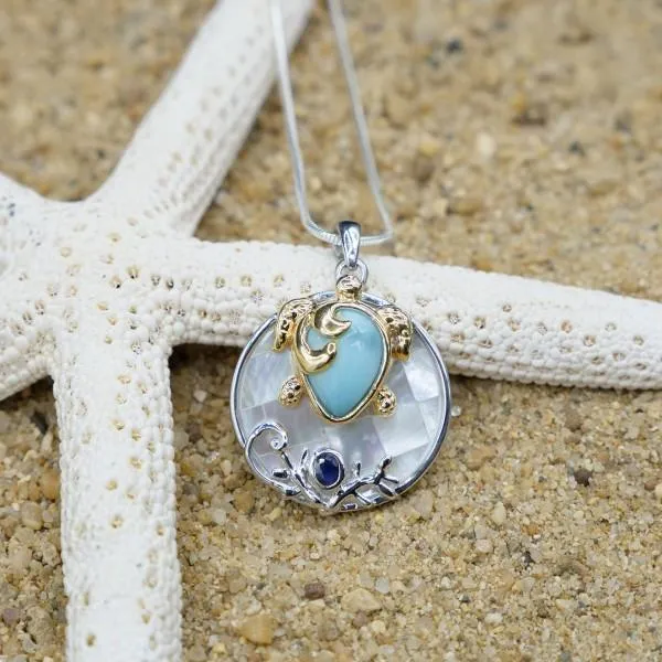 Caribbean Larimar Sea Turtle Necklace - Miami