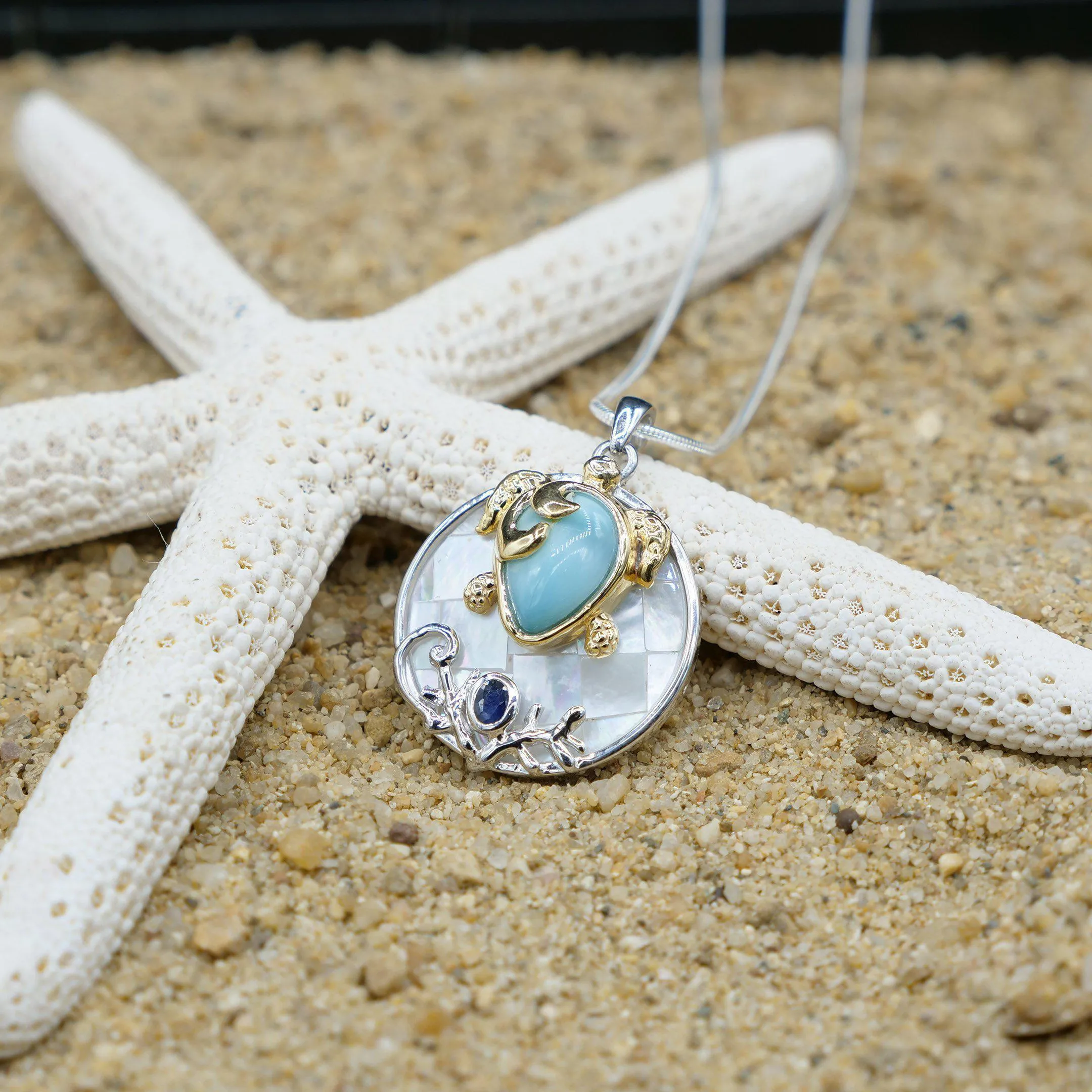 Caribbean Larimar Sea Turtle Necklace - Miami