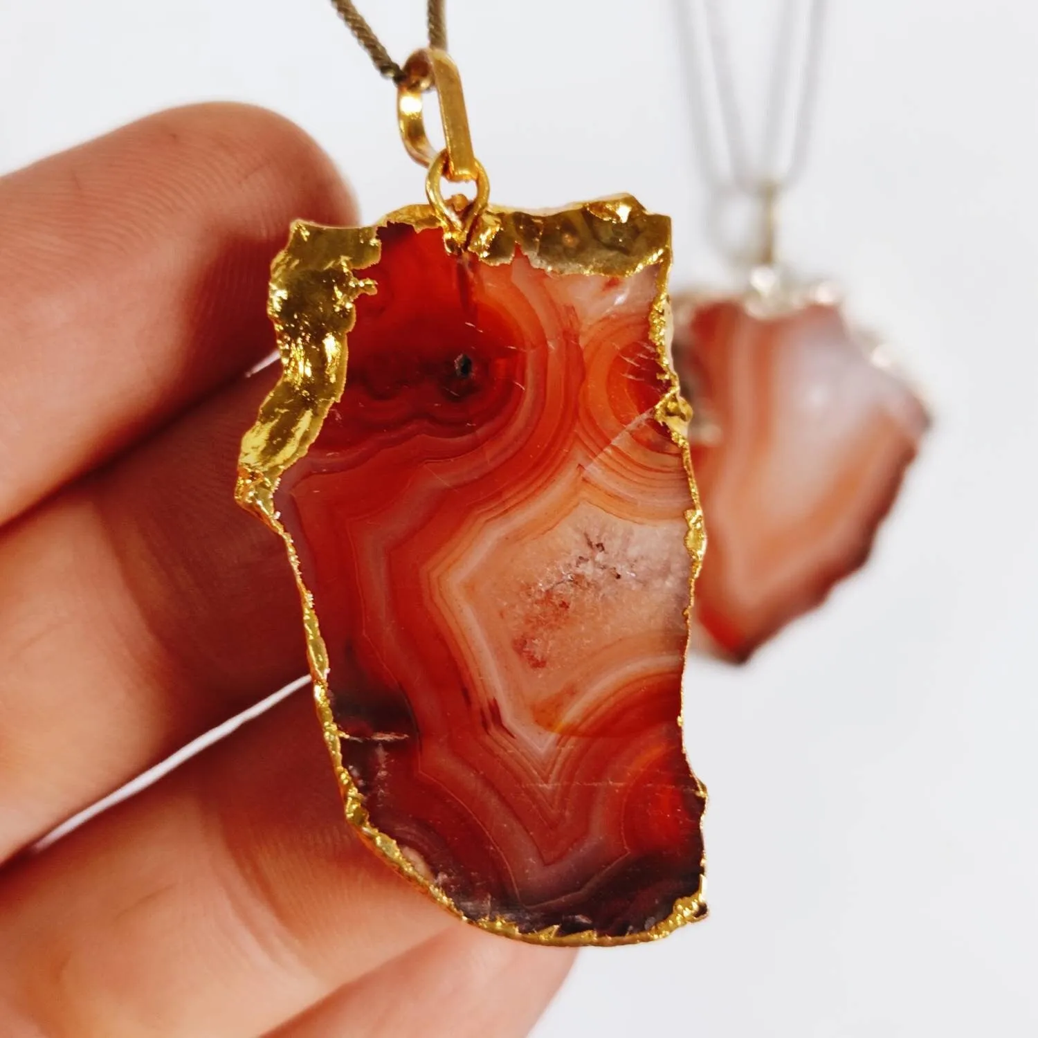 Carnelian Crystal Aluminum Hammered Pendant Necklace