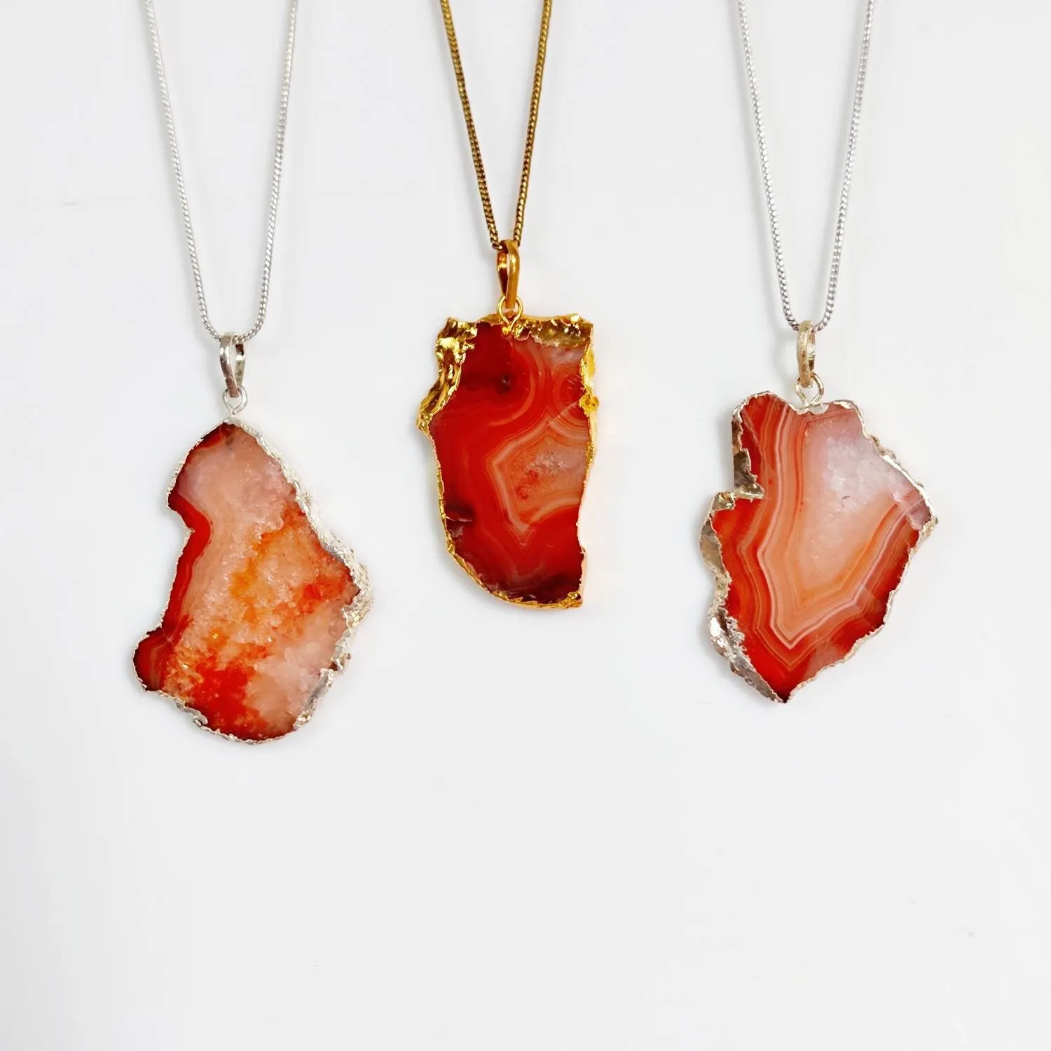 Carnelian Crystal Aluminum Hammered Pendant Necklace