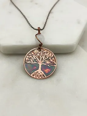 Copper and moonstone rooted tree necklace