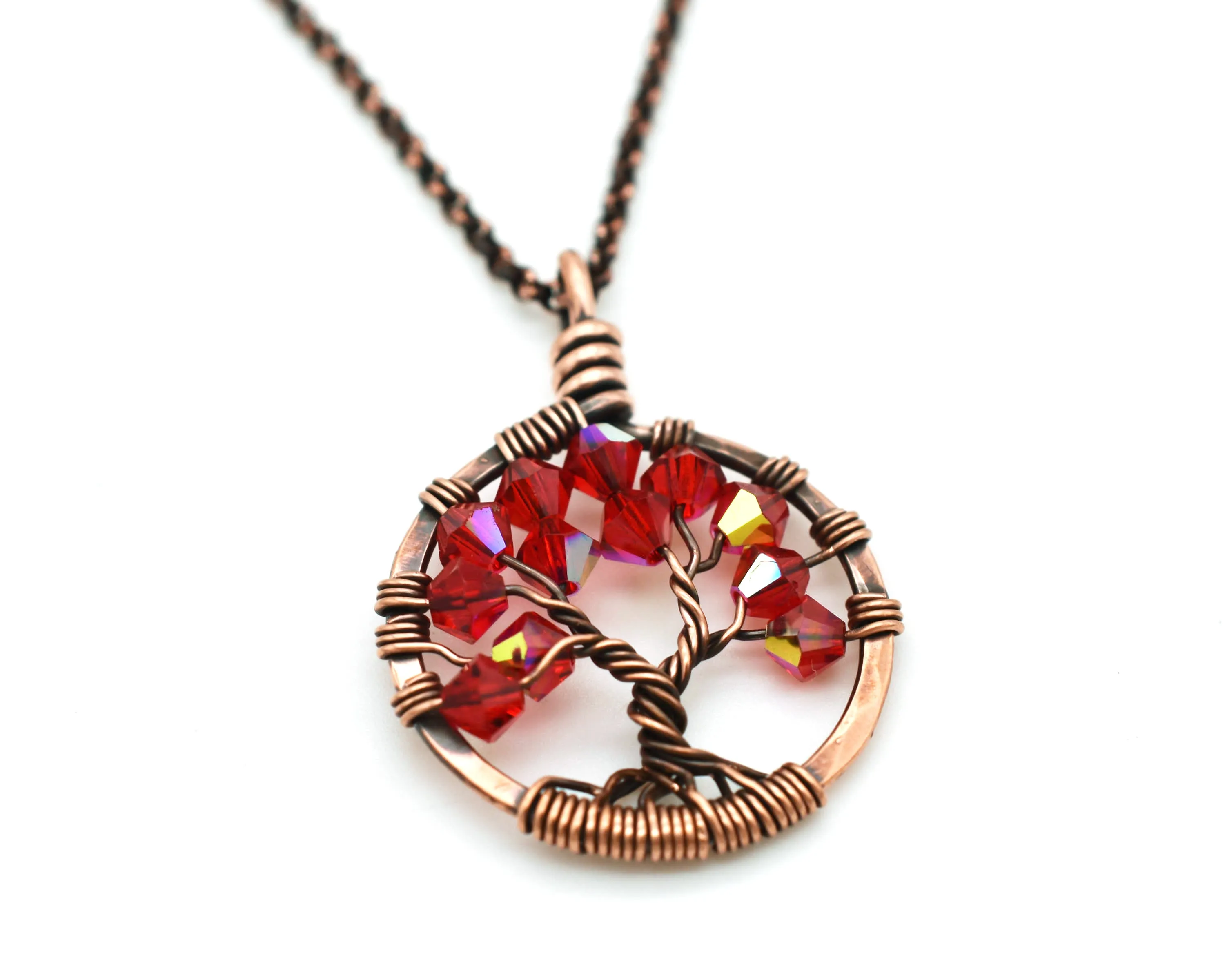 Copper Ruby Tree of Life Crystal Necklace (July)