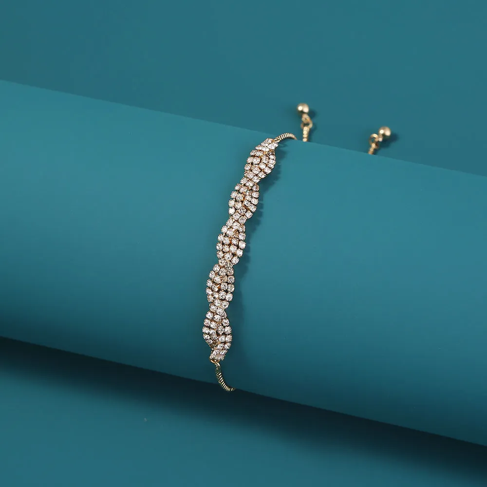 Copper Wave Gold Plated White Zircon Adjustable Pull Bracelet