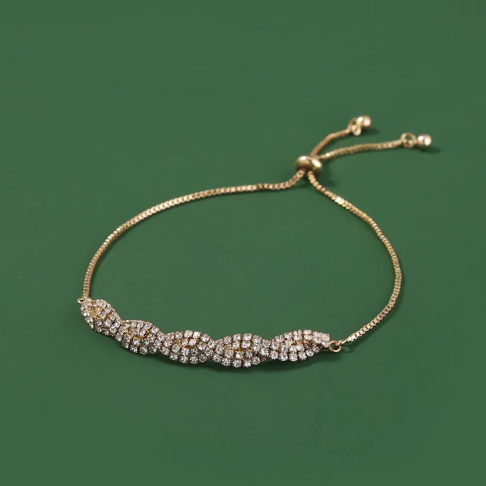 Copper Wave Gold Plated White Zircon Adjustable Pull Bracelet