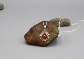 Coral Inlaid Tear Drop Sterling Silver Pendant