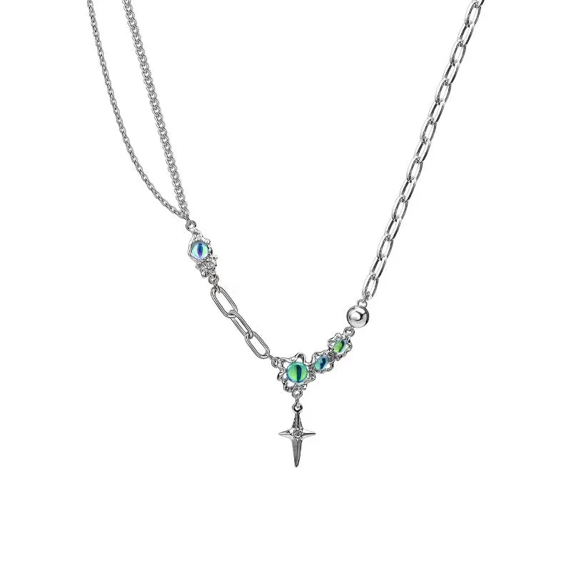 Cross Moonstone Necklace Trendy Cool Hot Girl Clavicle Chain Women's T-shirt Chain Accessories