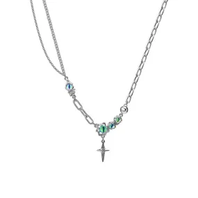 Cross Moonstone Necklace Trendy Cool Hot Girl Clavicle Chain Women's T-shirt Chain Accessories