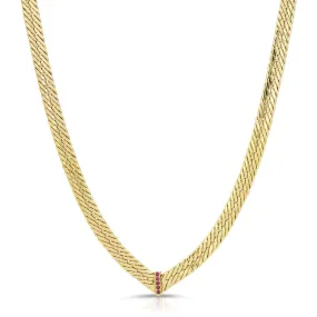 CZ Chevron Herringbone Necklace- Ruby