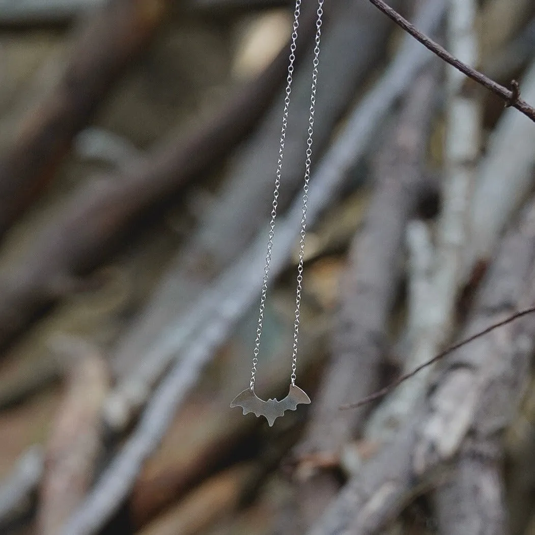 Dainty Bat Layering Necklace in Brass or Sterling Silver: Halloween Jewelry