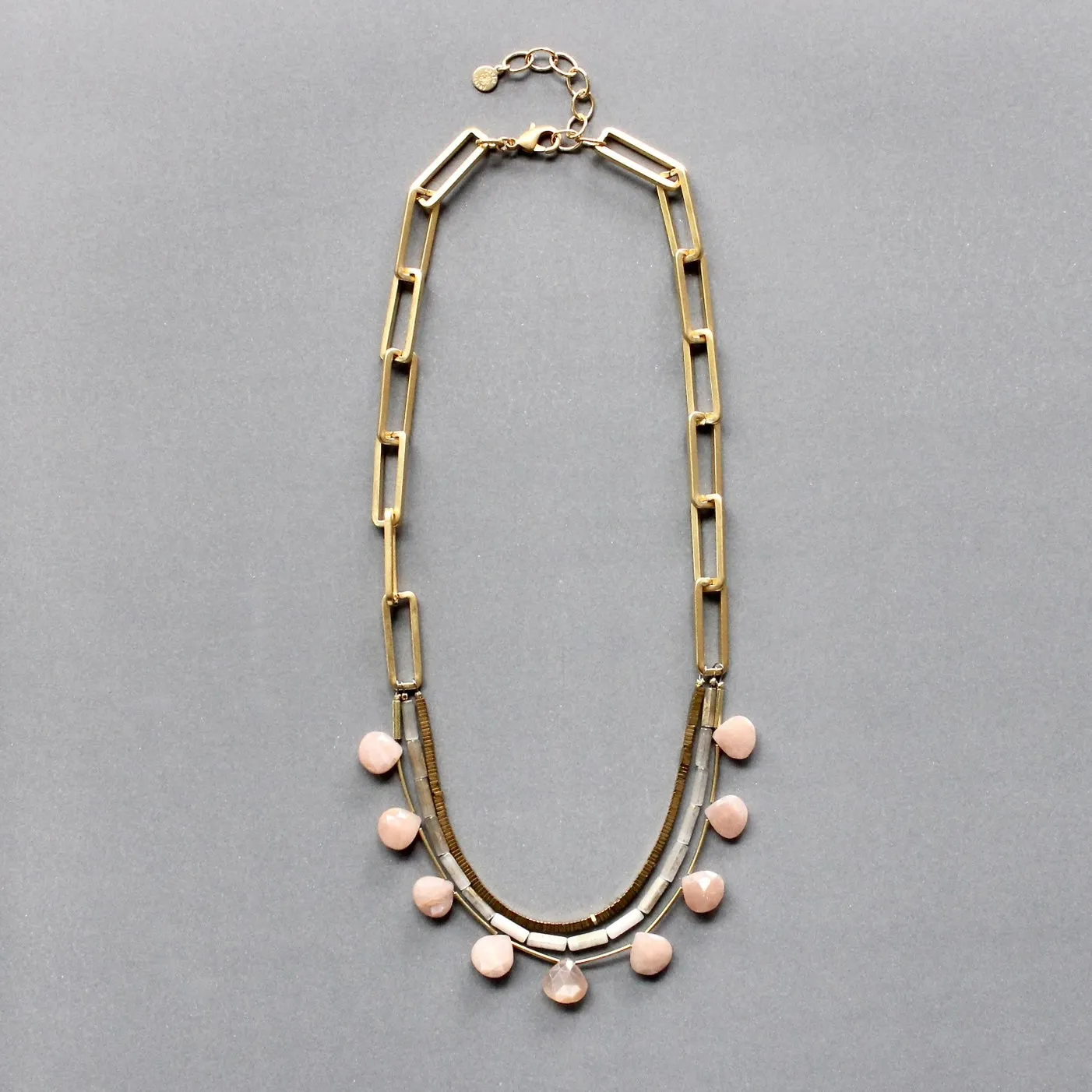 David Aubrey Peach Moonstone Bib Necklace