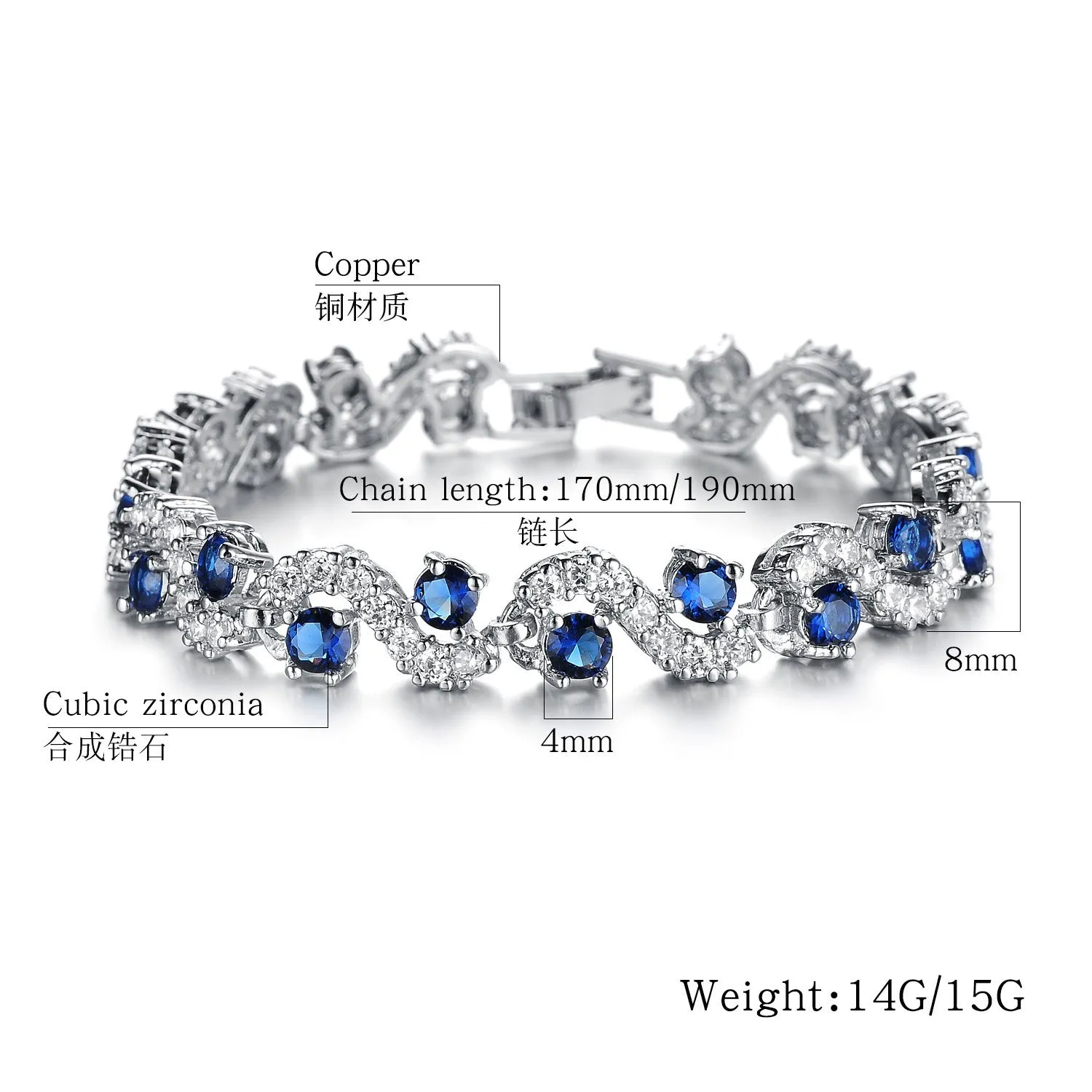 Delicate Sparkling Diamond Jewelry Zircon Rhodium Plated Bracelet