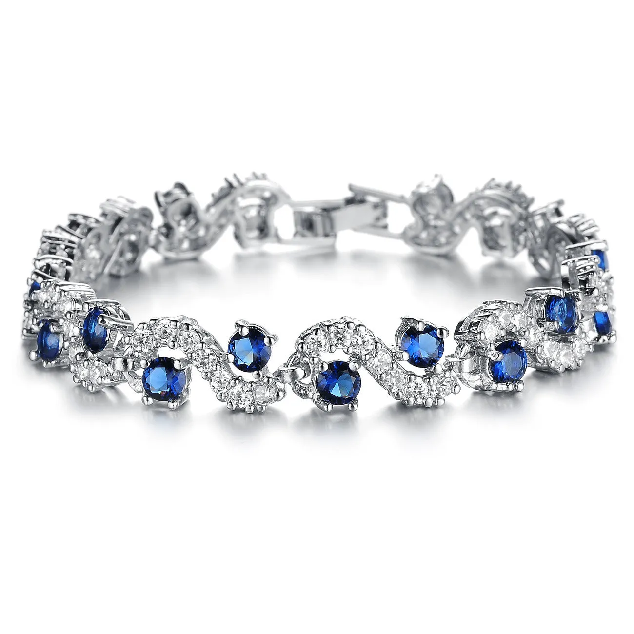 Delicate Sparkling Diamond Jewelry Zircon Rhodium Plated Bracelet