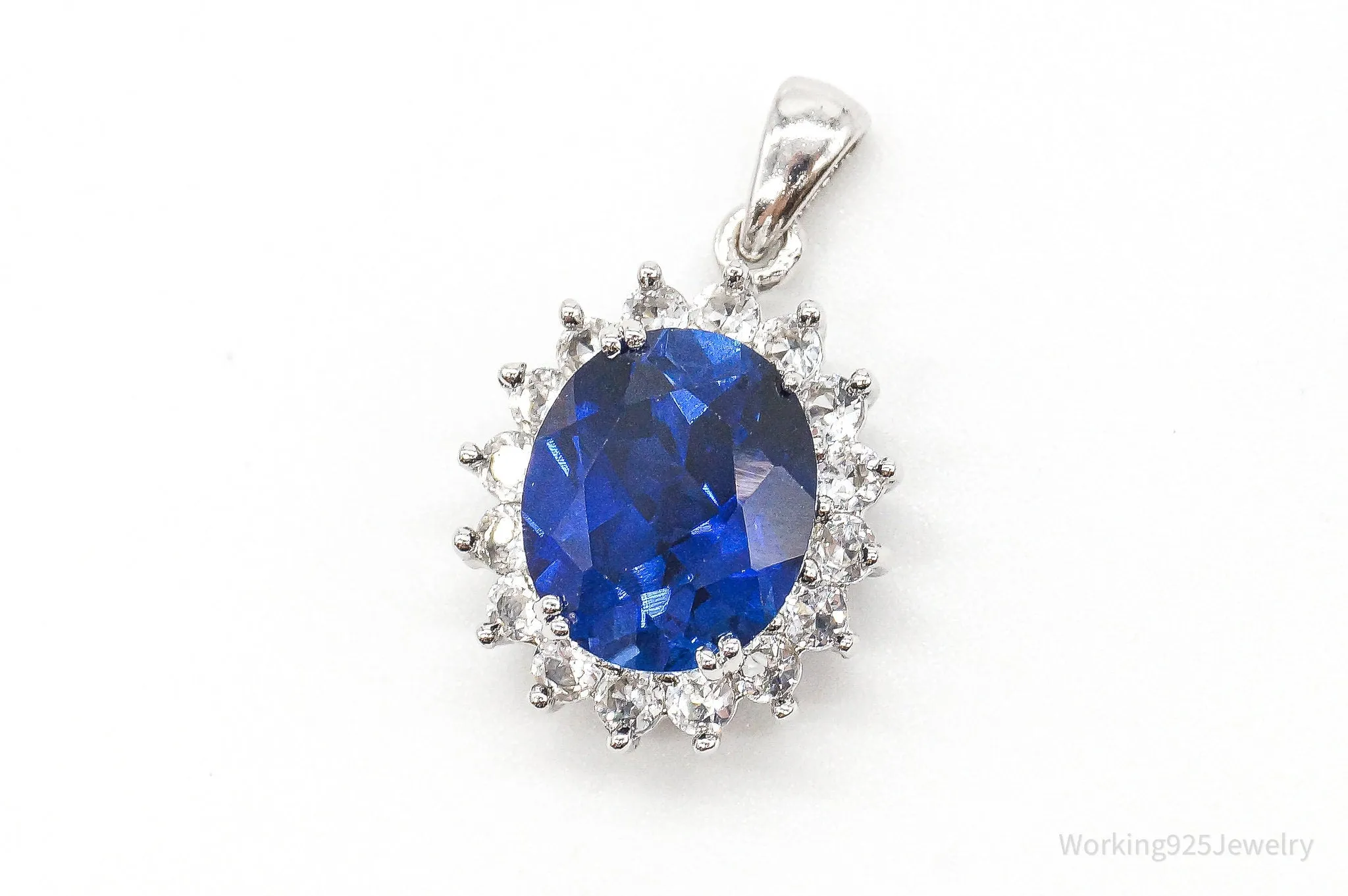 Designer JWBR Lab Sapphire Cubic Zirconia Sterling Silver Pendant