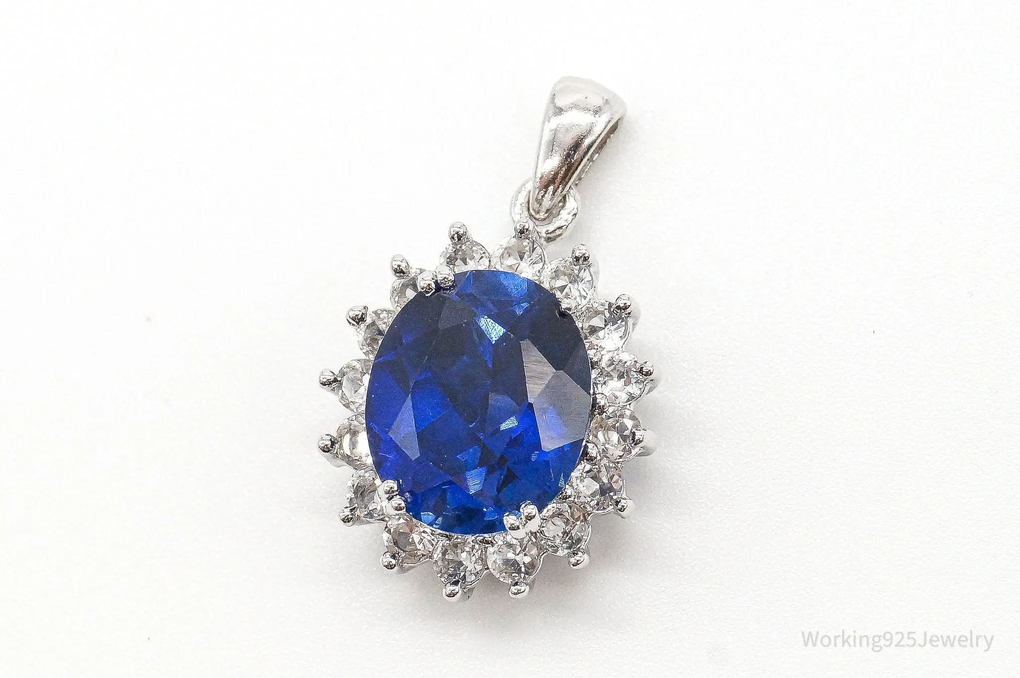 Designer JWBR Lab Sapphire Cubic Zirconia Sterling Silver Pendant