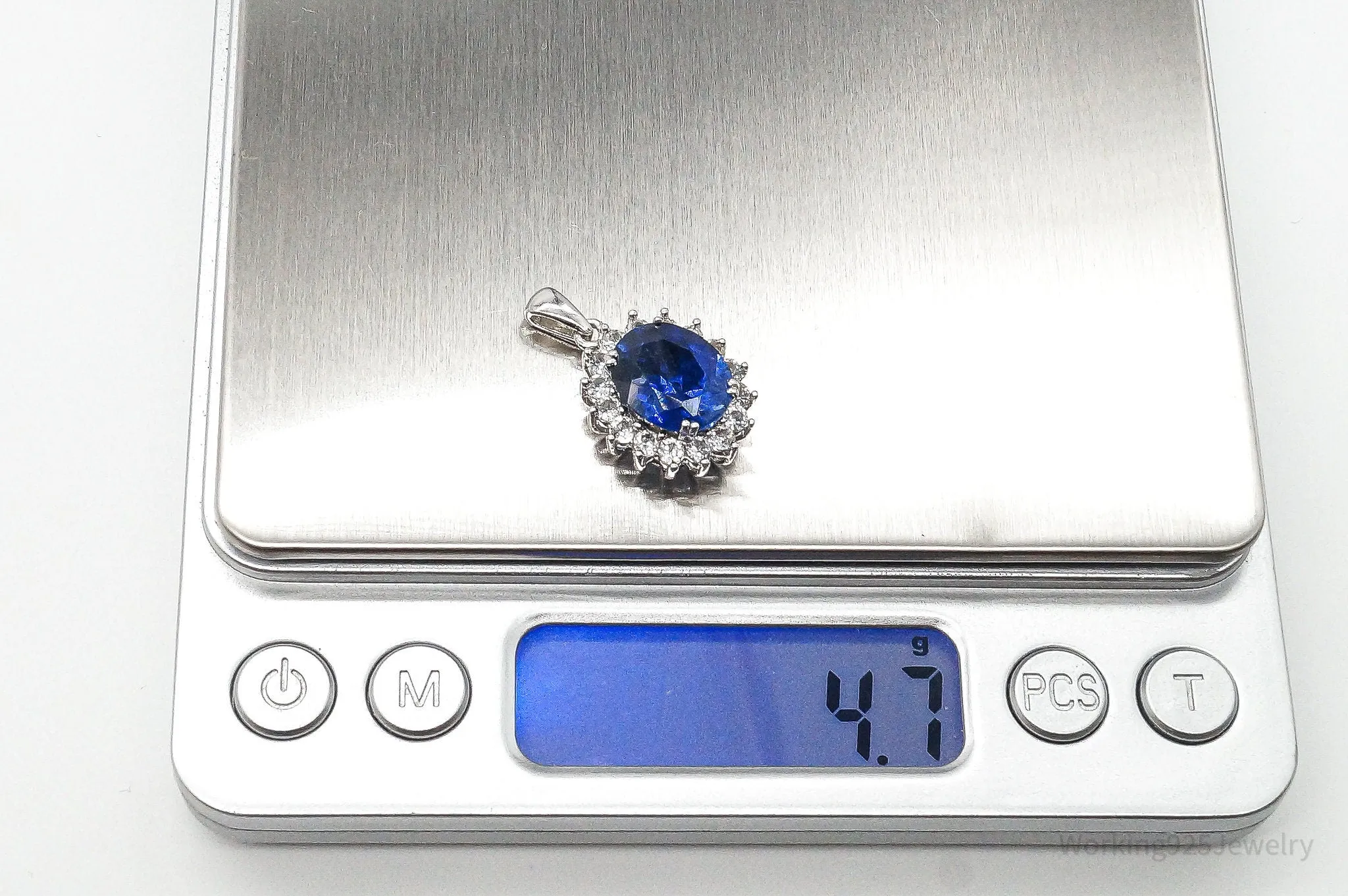 Designer JWBR Lab Sapphire Cubic Zirconia Sterling Silver Pendant