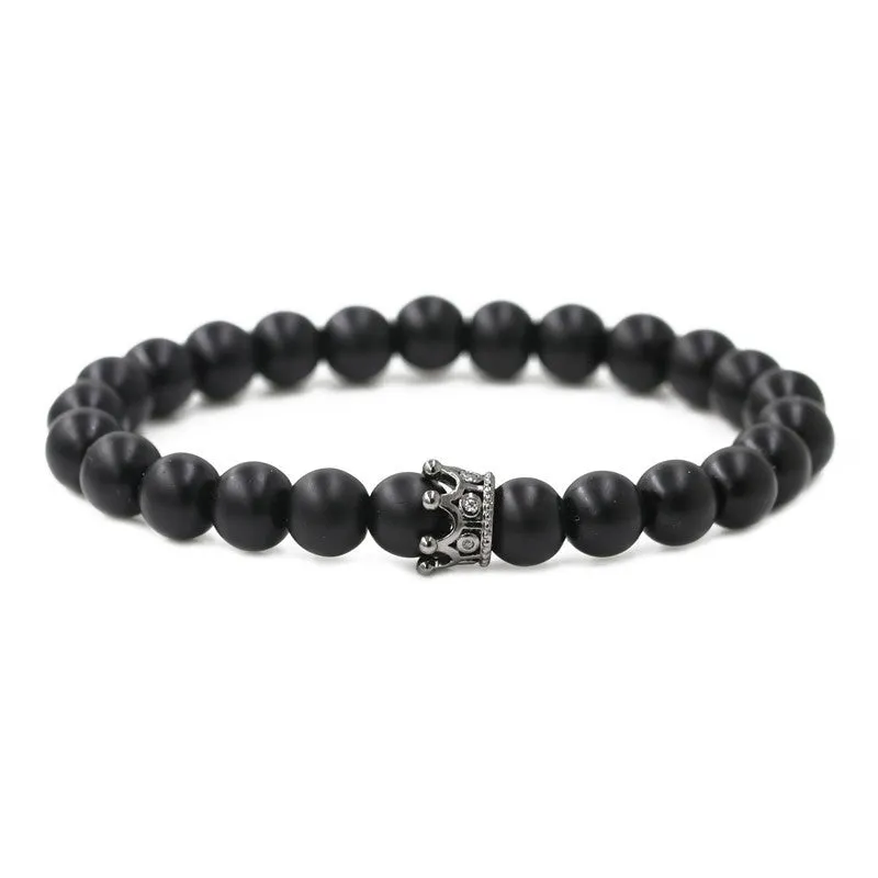 Diamond Crown Bracelet Frosted Black Agate Yoga Beads Beaded Bracelet Set Bracelet