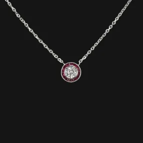 DIAMOND RUBY PENDANT NECKLACE VINTAGE STYLE ART DECO TARGET HALO NATURAL RED