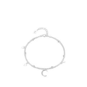 Double Layered Sterling Silver Star Moon Bracelet for Women with Zircon Accents