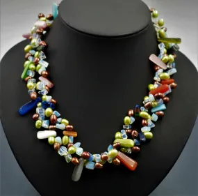 Dyed Freshwater Pearl & Glass Necklace