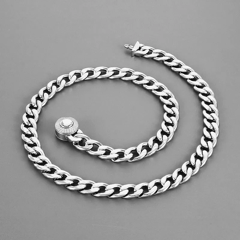 Electroplated Glossy 10mm Hip-Hop Style CNC Zircon-encrusted Stainless Steel NK Chain Necklace for Men