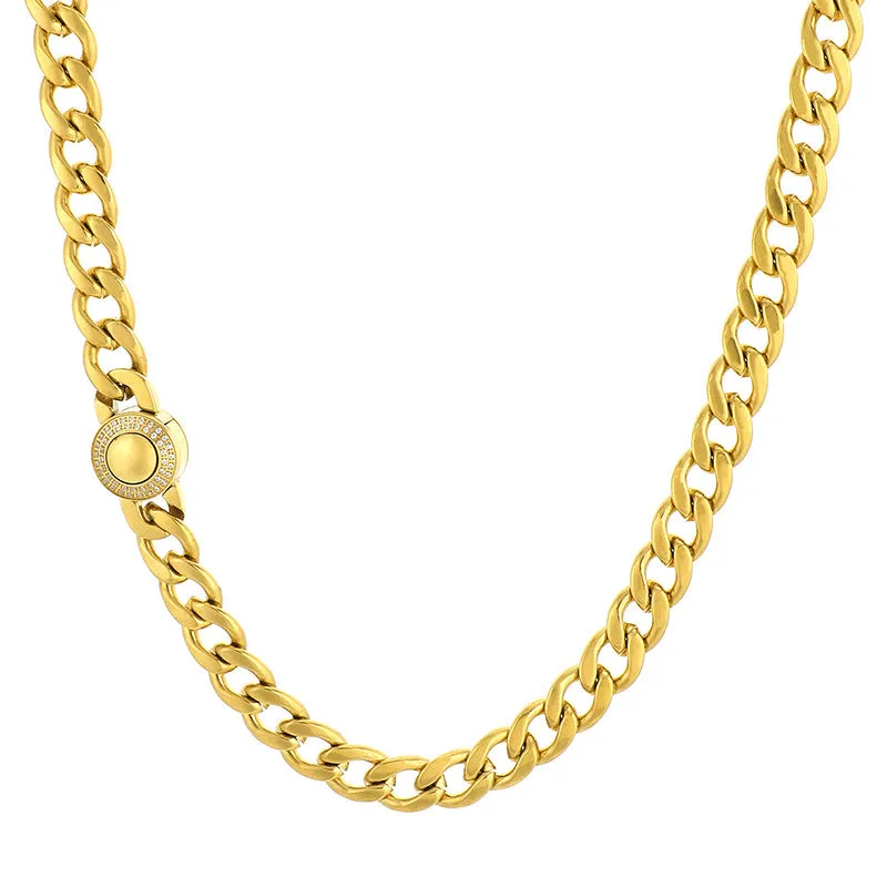 Electroplated Glossy 10mm Hip-Hop Style CNC Zircon-encrusted Stainless Steel NK Chain Necklace for Men