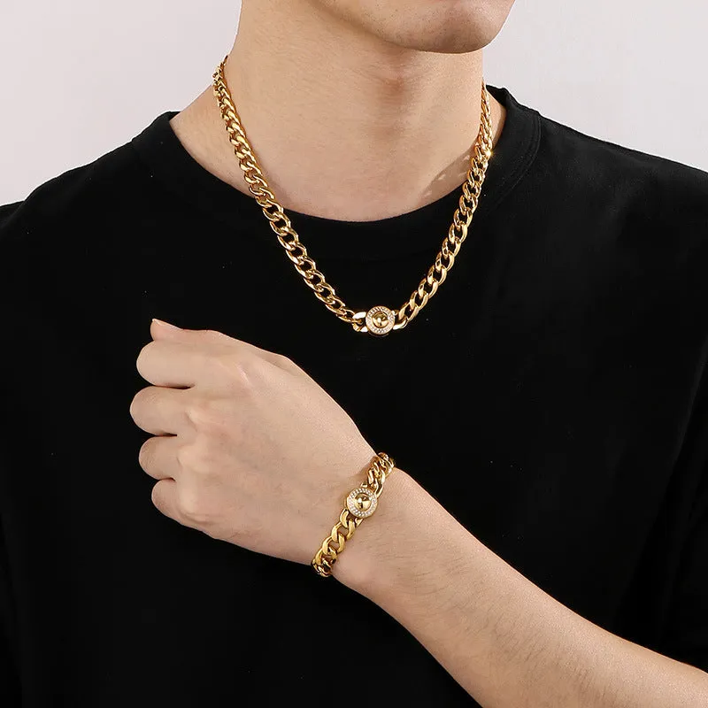 Electroplated Glossy 10mm Hip-Hop Style CNC Zircon-encrusted Stainless Steel NK Chain Necklace for Men