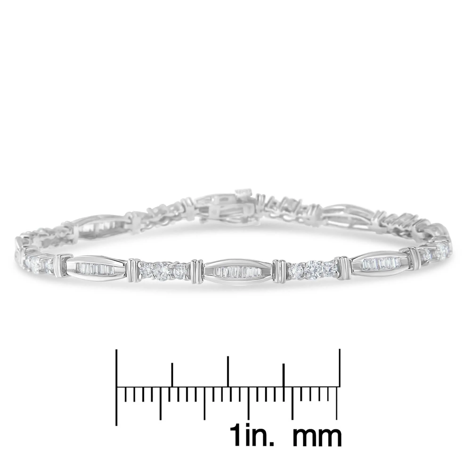 Elegant 10K White Gold Diamond Tennis Bracelet with Geometric Design and 3 Carats of Sparkle