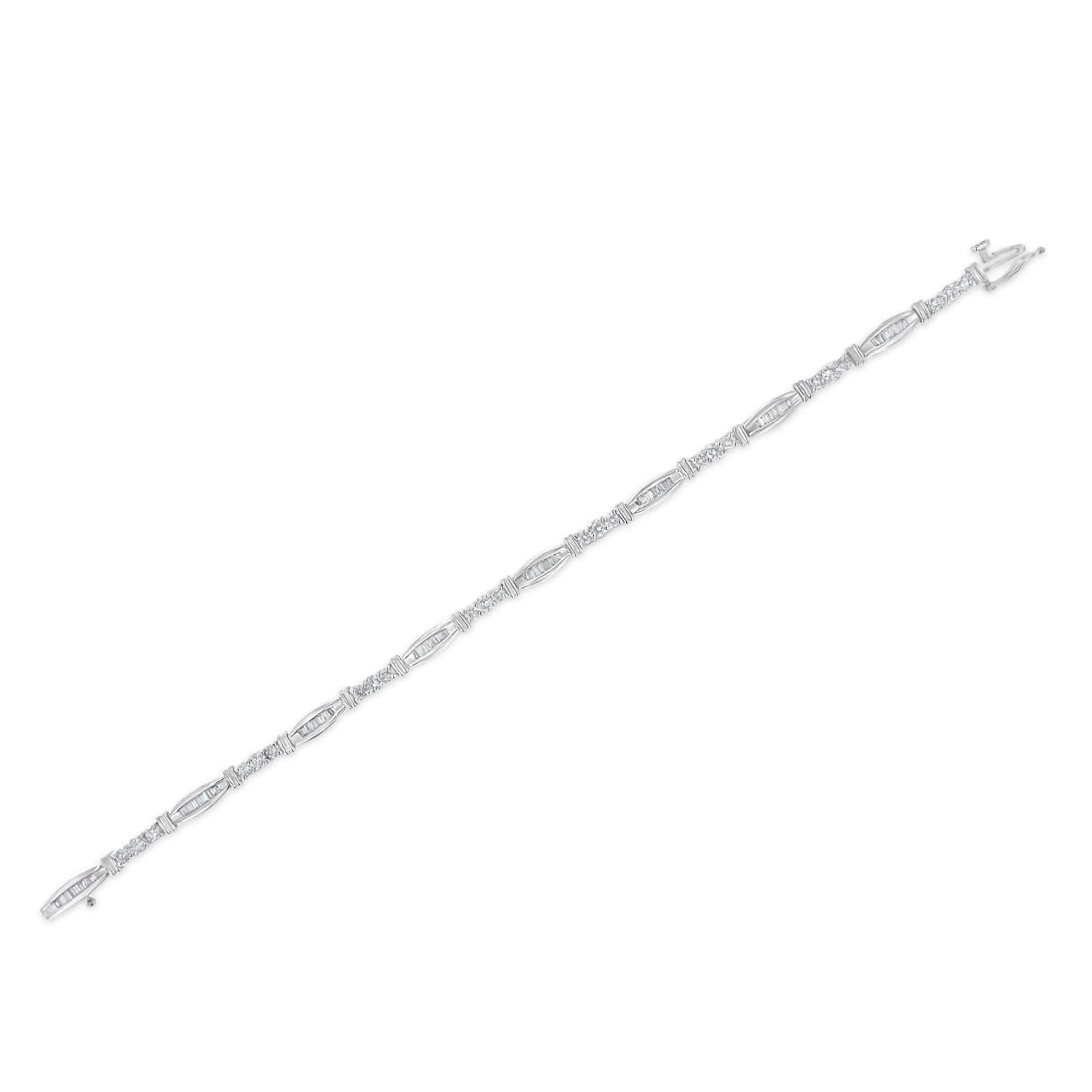 Elegant 10K White Gold Diamond Tennis Bracelet with Geometric Design and 3 Carats of Sparkle