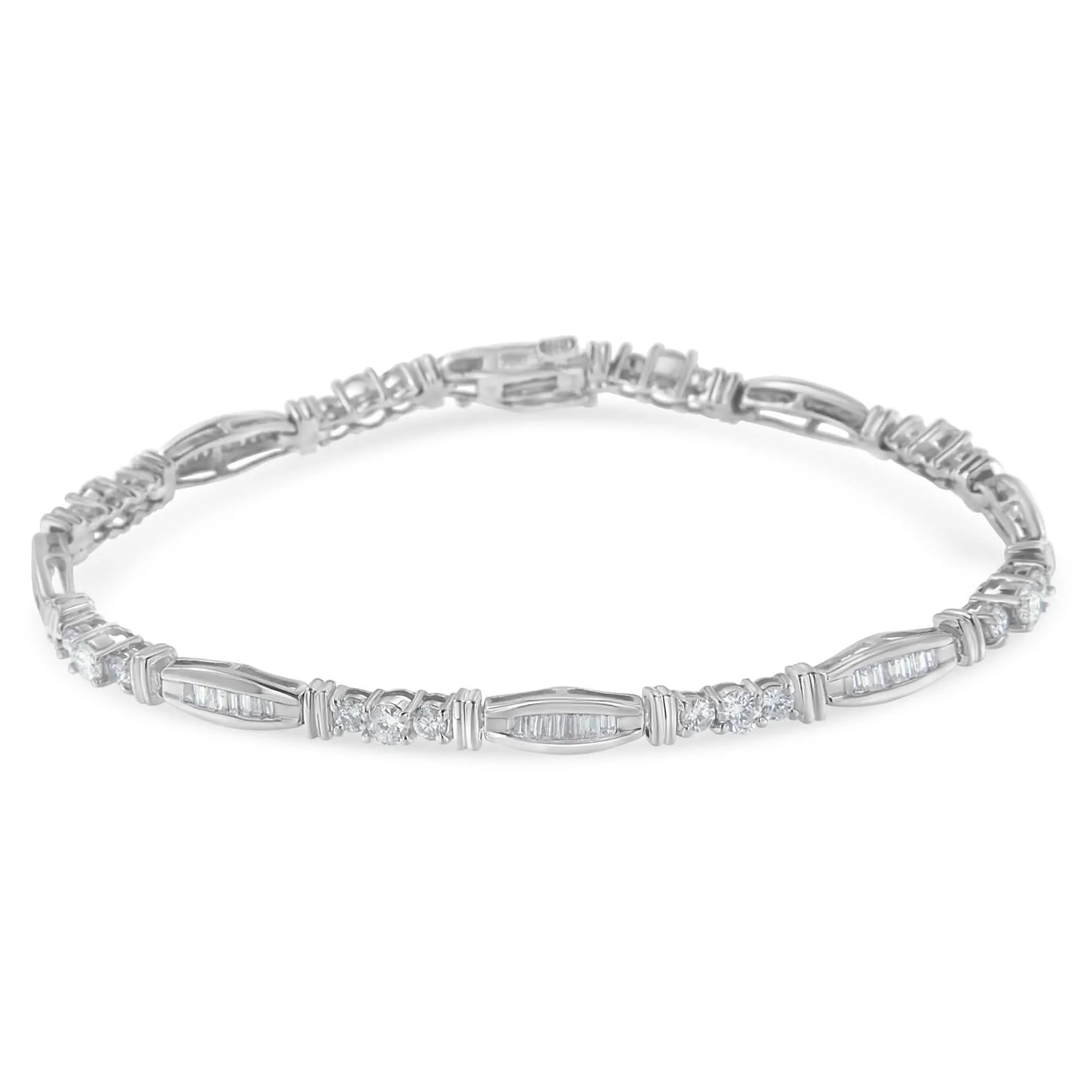 Elegant 10K White Gold Diamond Tennis Bracelet with Geometric Design and 3 Carats of Sparkle