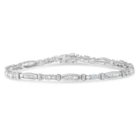 Elegant 10K White Gold Diamond Tennis Bracelet with Geometric Design and 3 Carats of Sparkle