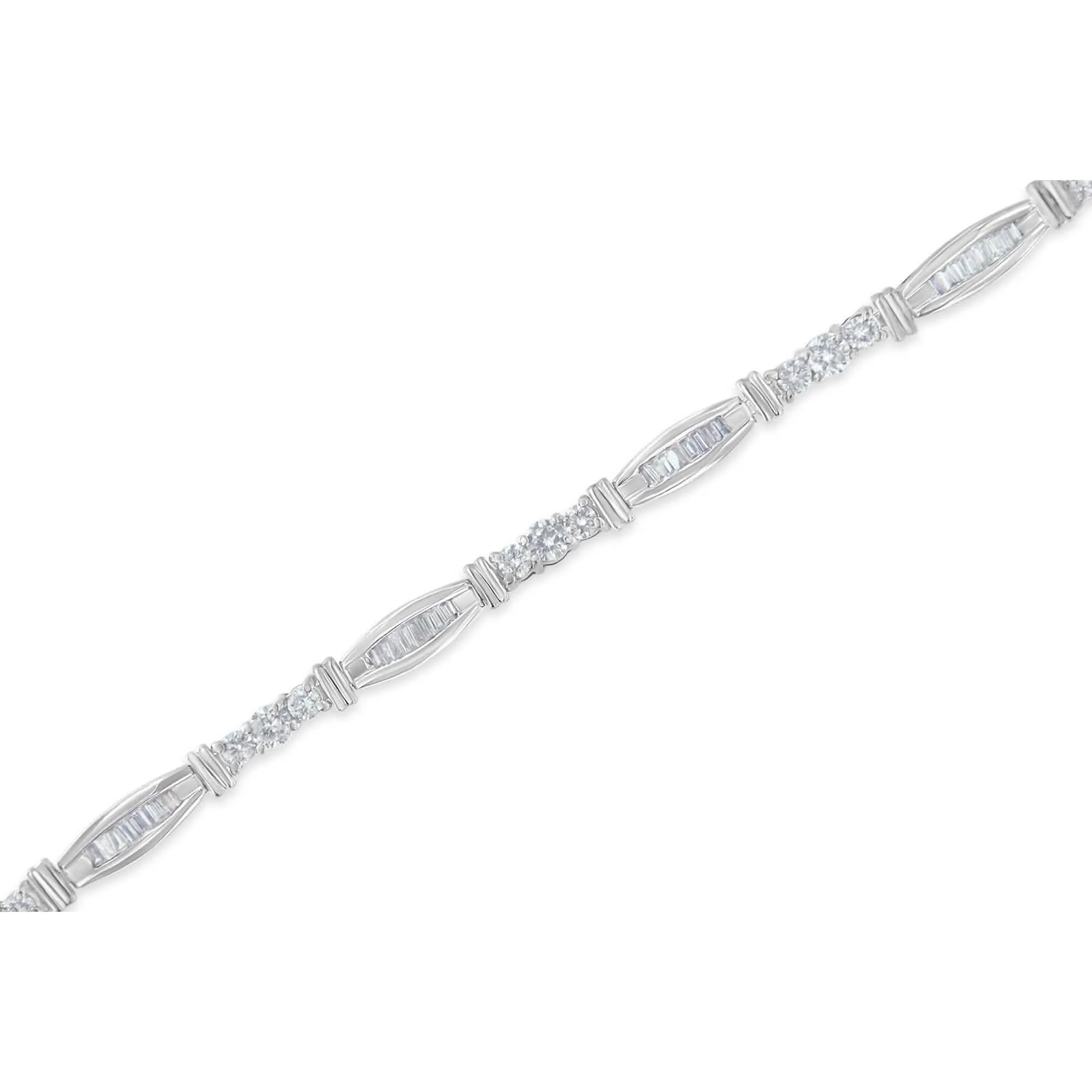 Elegant 10K White Gold Diamond Tennis Bracelet with Geometric Design and 3 Carats of Sparkle