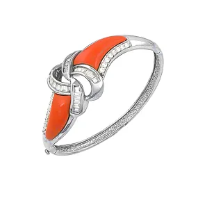 Elegant Cubic Zirconia & Synthetic Coral Silver Bangle - Handcrafted CZ Silver Bangle