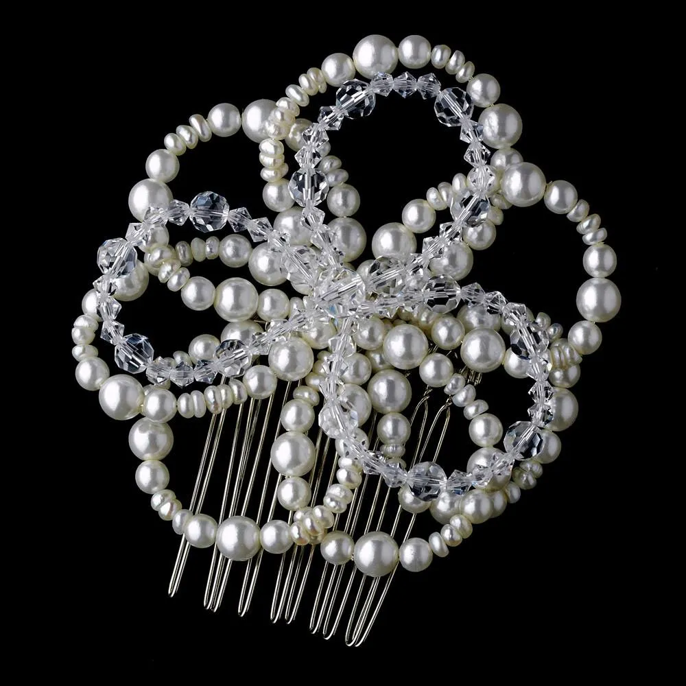 Elegant Freshwater Pearl & Swarovski Crystal Bridal Flower Comb