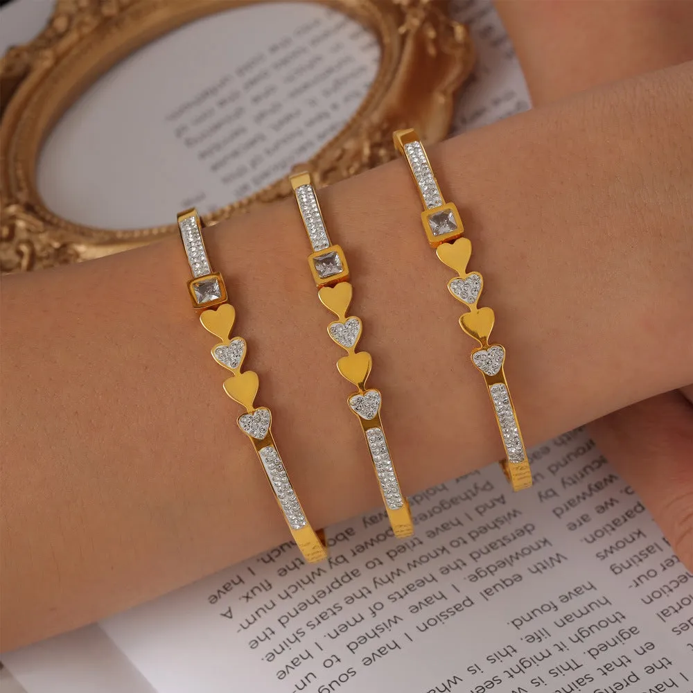 Elegant Gold-Plated Titanium Steel Bracelet with Geometric Zircon Design