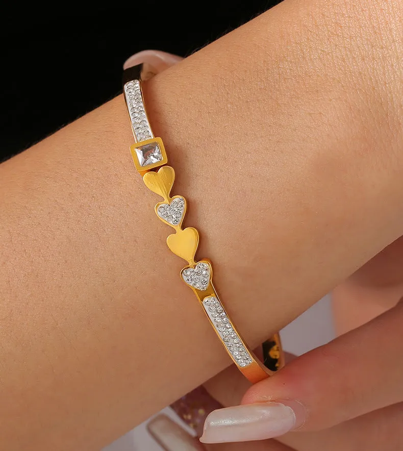 Elegant Gold-Plated Titanium Steel Bracelet with Geometric Zircon Design